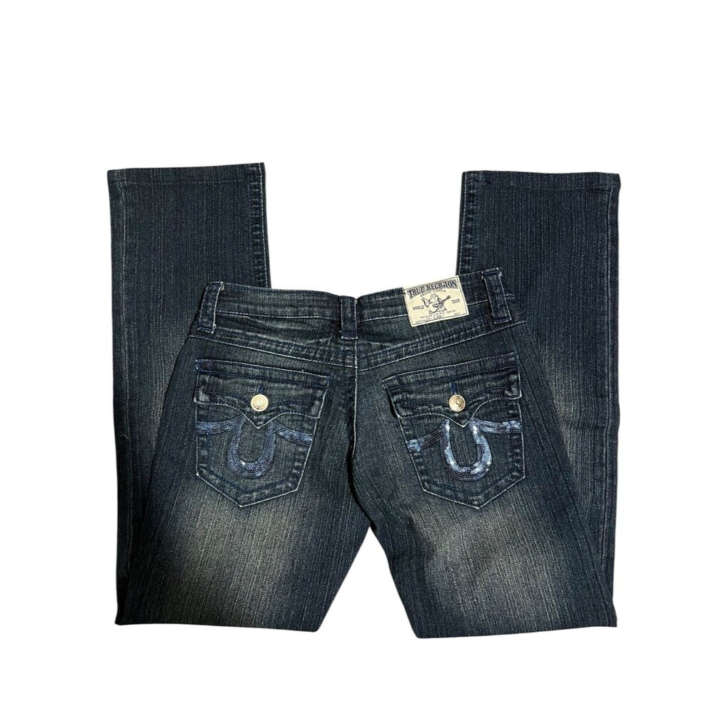 True Religion Joey Low Rise Flap Pocket Bootcut Jeans 27 Sequin Horseshoe Y2K